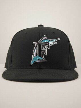 Florida Marlins New Era 59FIFTY Fitted Hat Black Teal Logo Size 7 1/4 MLB Authen